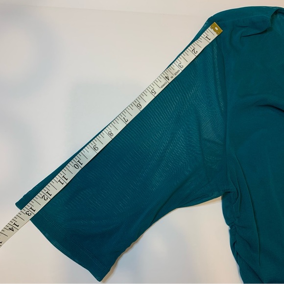Teal stretchy Mexx Metropolitan short sleeve blouse. Sz L - Picture 4 of 5